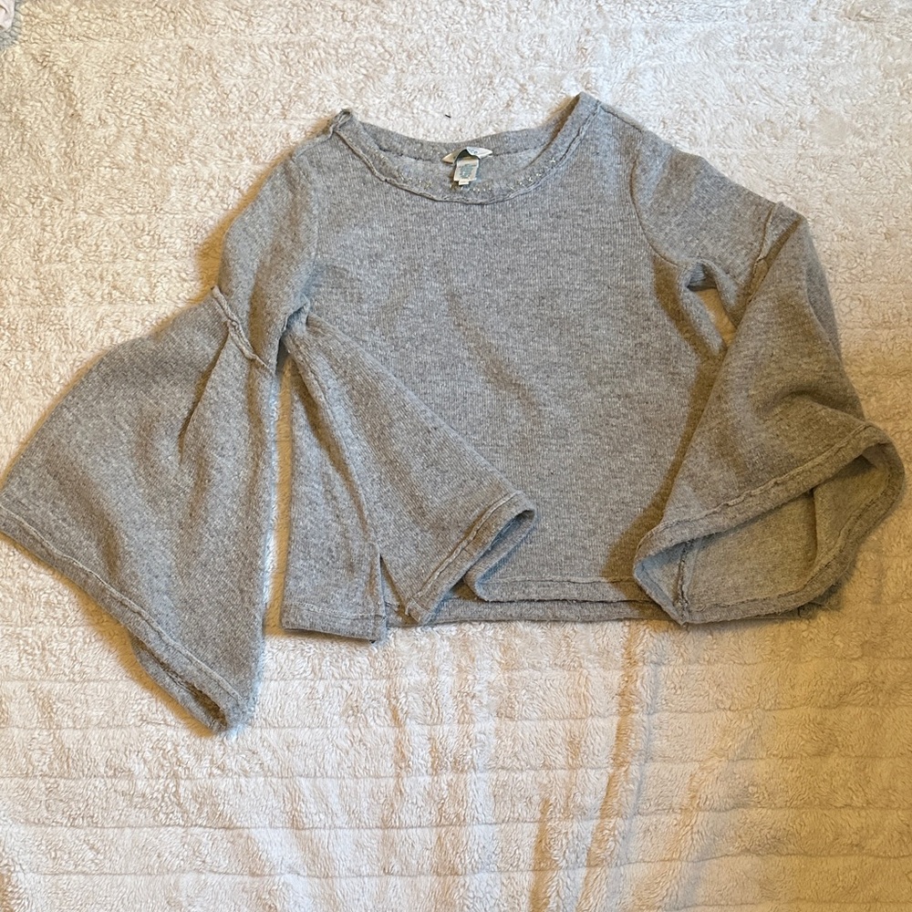 Anthropologie Gray Bell Sleeve wool Sweater
